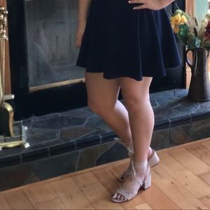 Lace up blush chunky heels